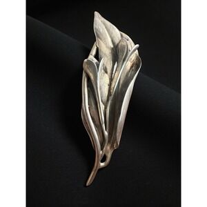 Sterling Silver Antique Art Deco Lily Flower Oxidized Pin Brooch
